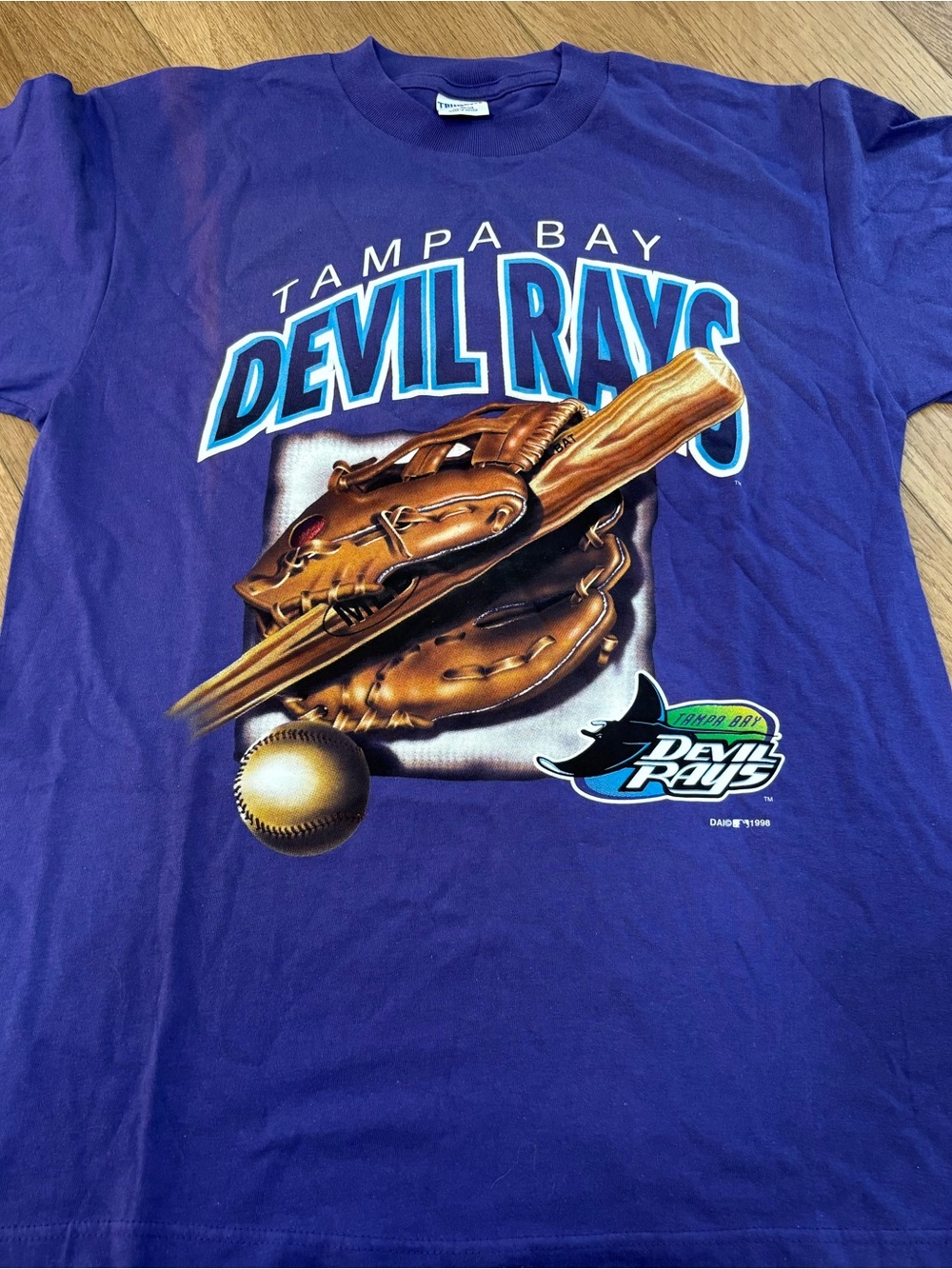 Tampa Bay Devil Rays Black T-shirt,  Inaugural Season 1998 Large Purple
